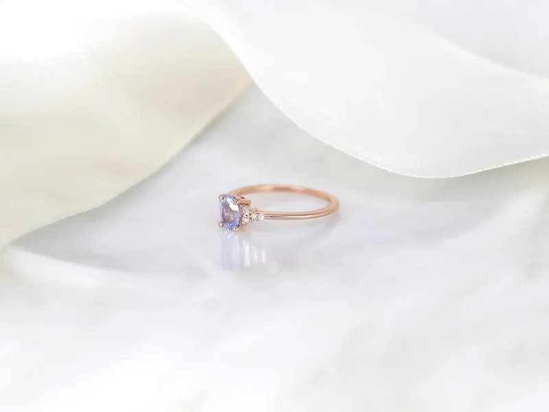 0.81ct Ready to Ship Maddy 14kt Rose Gold Cornflower Lavender Sapphire Diamond Oval Cluster Ring vy 5