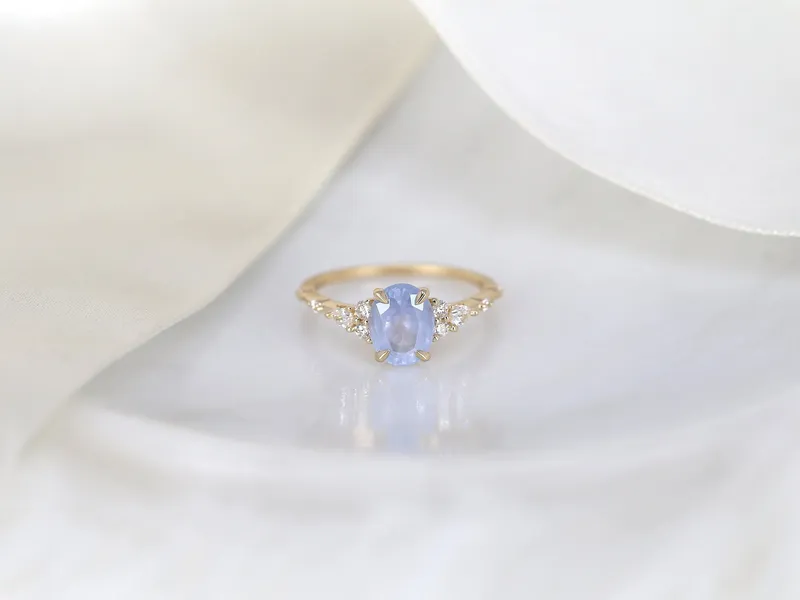 1.81ct Ready to Ship Aspen 14kt Gold Frosted Galaxy Cornflower Sapphire Diamond Oval Cluster Ring view 5