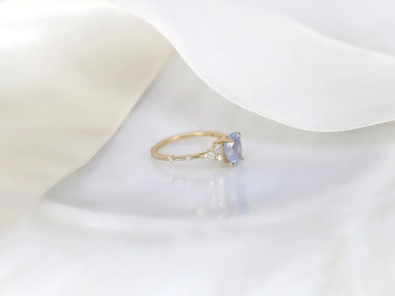 1.81ct Ready to Ship Aspen 14kt Gold Frosted Galaxy Cornflower Sapphire Diamond Oval Cluster Ring view 6
