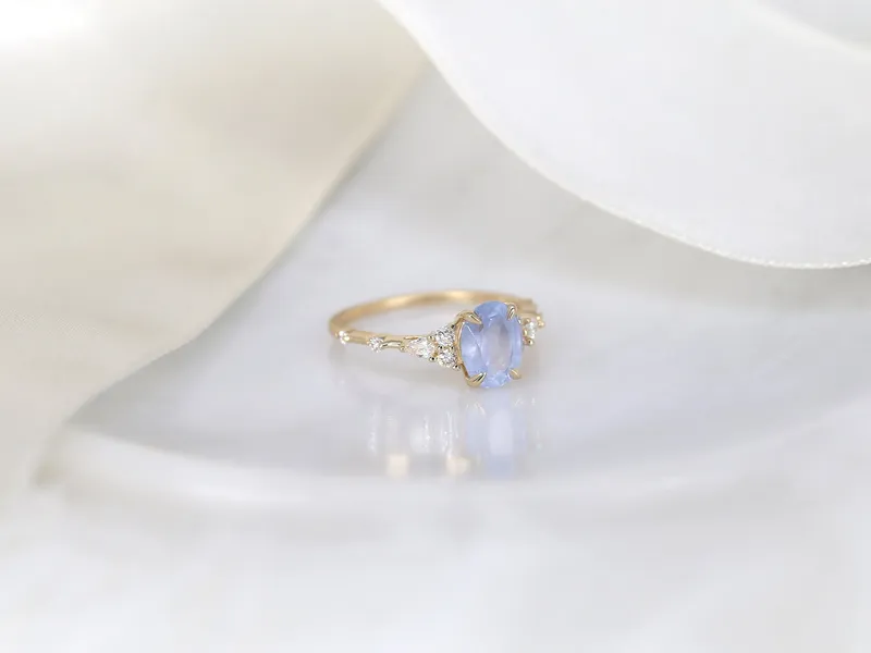 1.81ct Ready to Ship Aspen 14kt Gold Frosted Galaxy Cornflower Sapphire Diamond Oval Cluster Ring view 3
