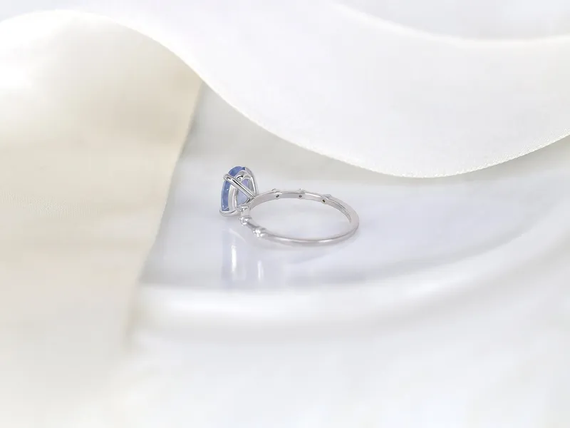 1.97ct Ready to Ship Alix 14kt White Gold Frosted Galaxy Cornflower Sapphire Diamond Dainty Oval Solitaire Ring view 5