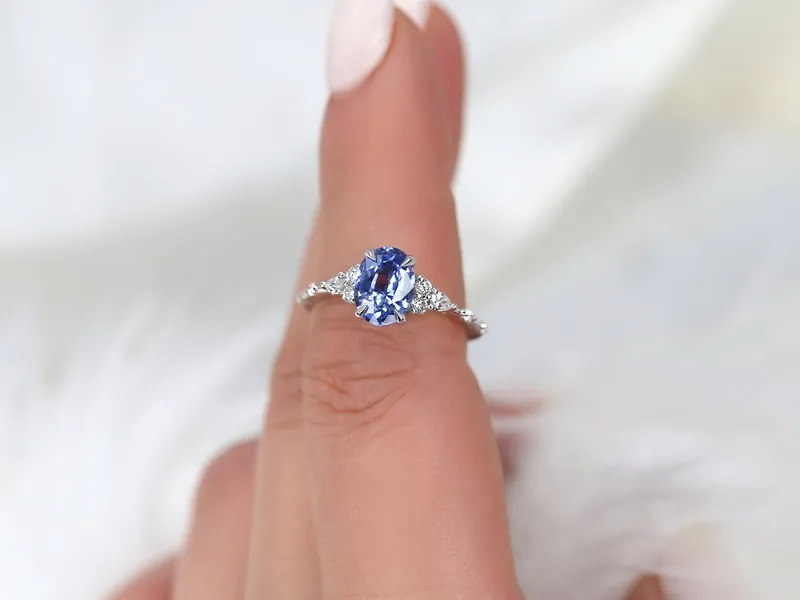 1.85ct Ready to Ship Aspen 14kt White Gold Lavender Cornflower Sapphire Diamond Oval Cluster Ring vy 3