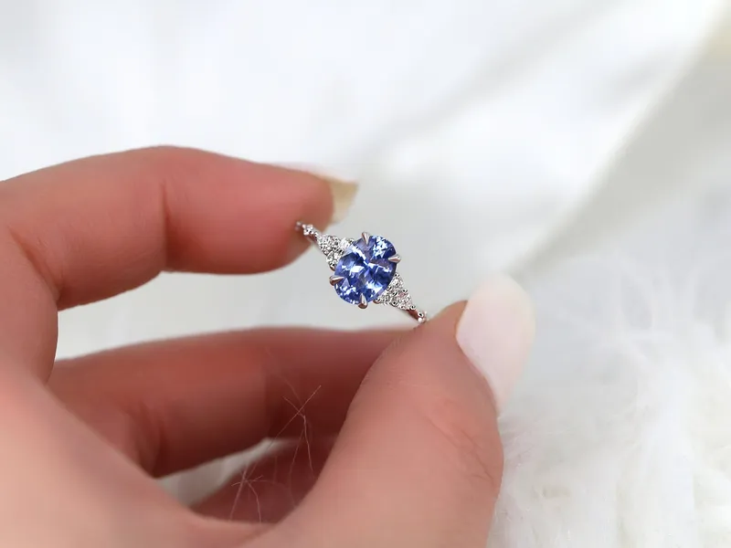 1.85ct Ready to Ship Aspen 14kt White Gold Lavender Cornflower Sapphire Diamond Oval Cluster Ring vy 2