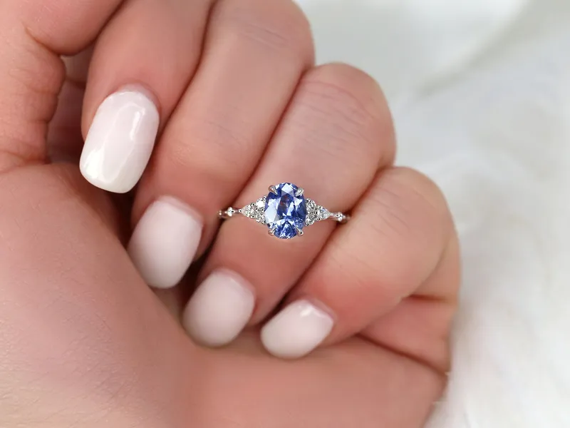 1.85ct Ready to Ship Aspen 14kt White Gold Lavender Cornflower Sapphire Diamond Oval Cluster Ring vy 4
