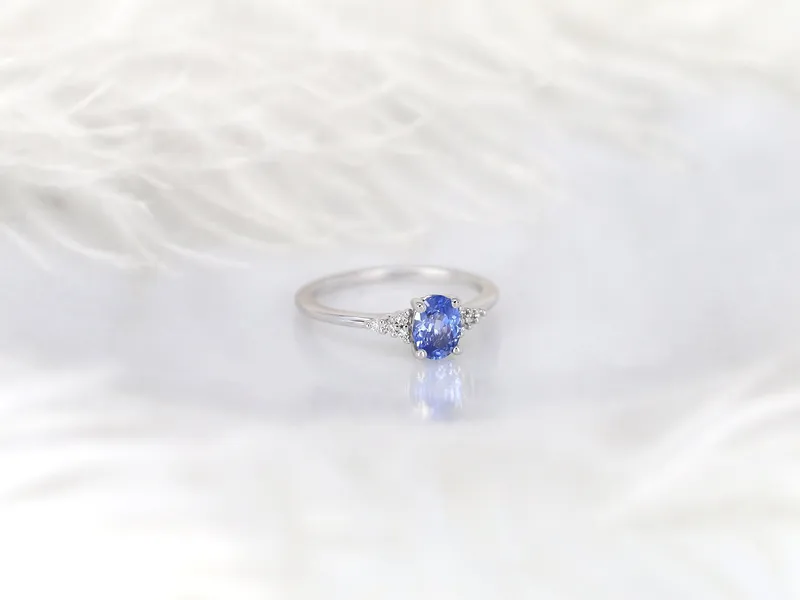 0.82ct Ready to Ship Maddy 14kt White Gold Cornflower Lavender Sapphire Diamond Art Deco Oval Cluster Ring view 7