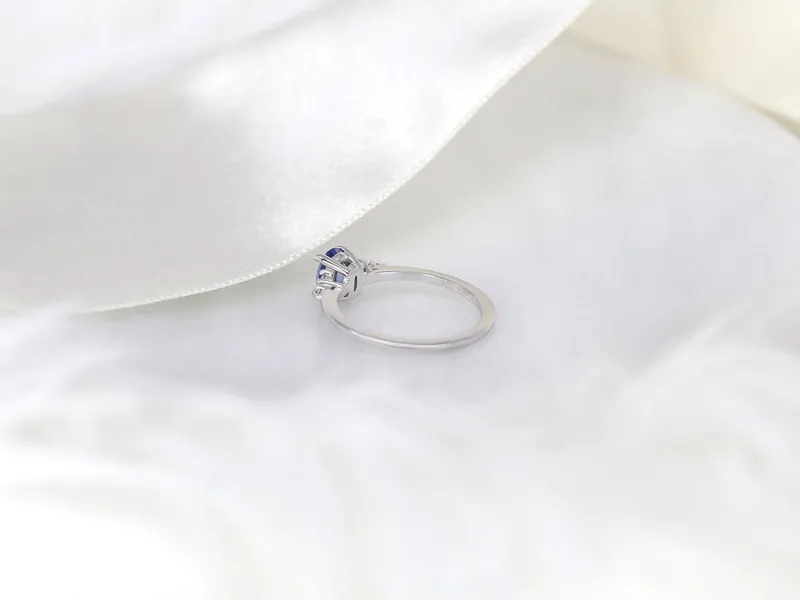 0.82ct Ready to Ship Maddy 14kt White Gold Cornflower Lavender Sapphire Diamond Art Deco Oval Cluster Ring view 8