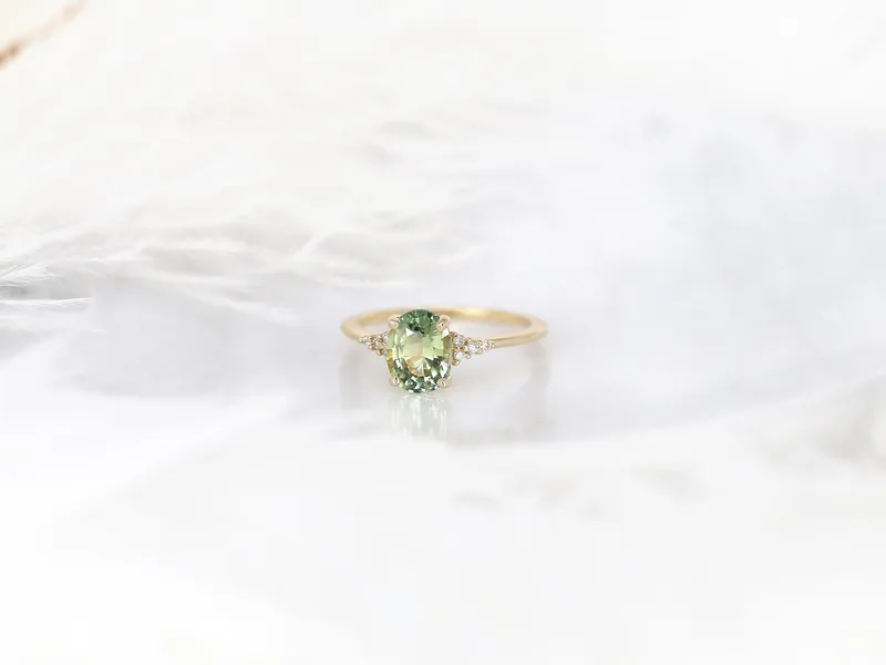 1.87ct Ready to Ship Maddy 14kt Gold Bright Lime Teal Sapphire Diamond Oval Cluster Ring sapphire oval cut engagement ring