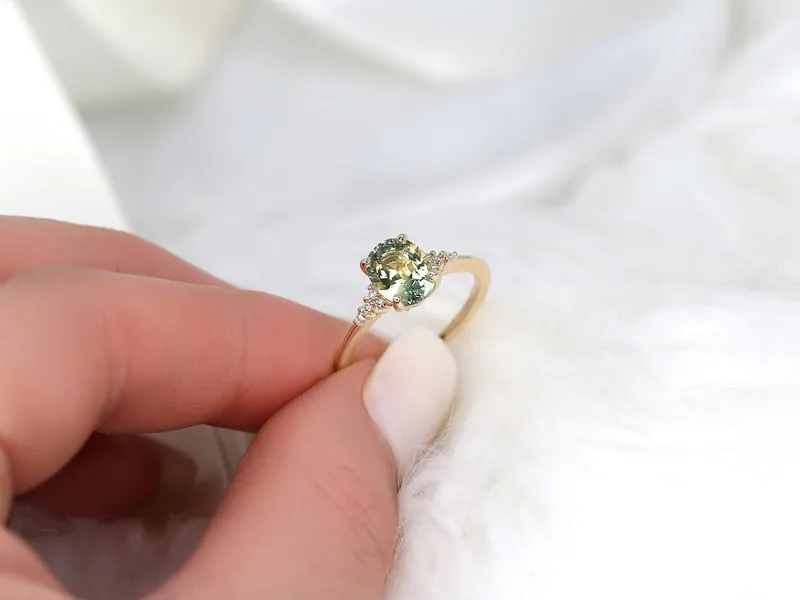 1.87ct Ready to Ship Maddy 14kt Gold Bright Lime Teal Sapphire Diamond Oval Cluster Ring vy 7