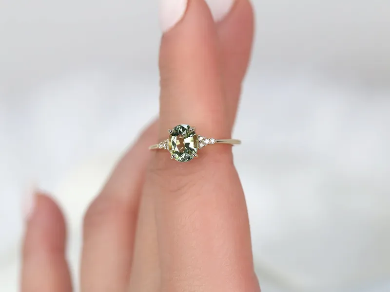 1.87ct Ready to Ship Maddy 14kt Gold Bright Lime Teal Sapphire Diamond Oval Cluster Ring vy 5