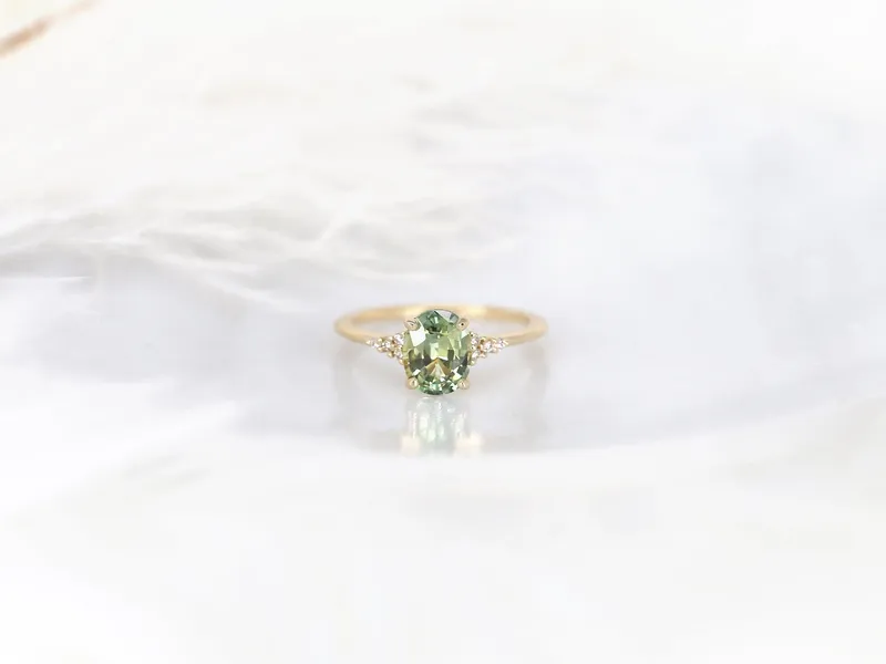 1.87ct Ready to Ship Maddy 14kt Gold Bright Lime Teal Sapphire Diamond Oval Cluster Ring vy 2
