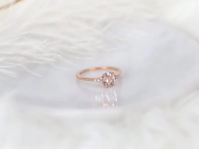 0.91cts Ready to Ship Maddy 14kt Rose Gold Blush Peach Sapphire Diamond Cluster 3 Stone Oval Cluster Ring view 2