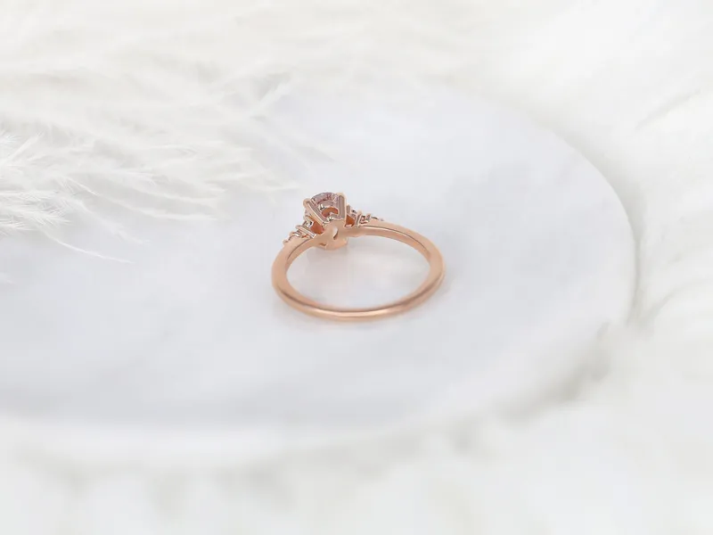 0.91cts Ready to Ship Maddy 14kt Rose Gold Blush Peach Sapphire Diamond Cluster 3 Stone Oval Cluster Ring view 4