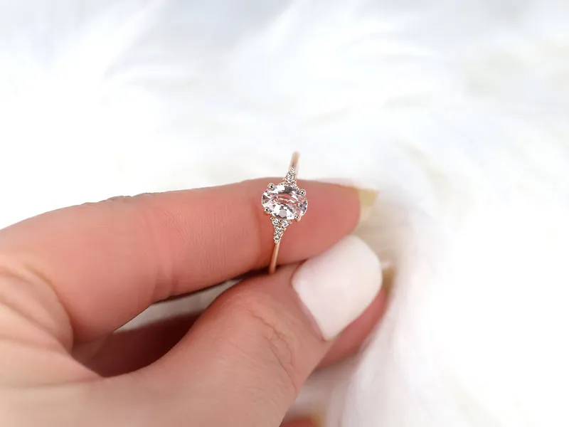 0.91cts Ready to Ship Maddy 14kt Rose Gold Blush Peach Sapphire Diamond Cluster 3 Stone Oval Cluster Ring view 8