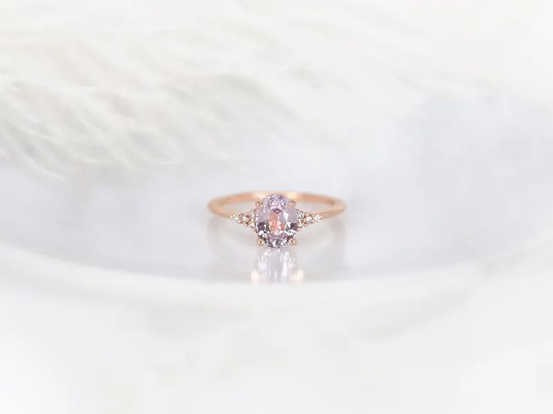 1.78ct Ready to Ship Maddy 14kt Rose Gold Blush Peach Sapphire Diamond 3 Stone Oval Cluster Ring view 5