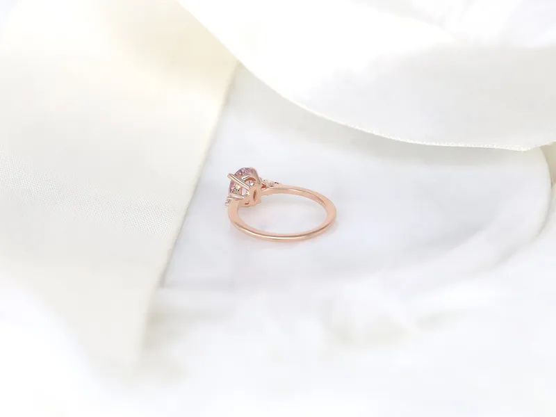 1.78ct Ready to Ship Maddy 14kt Rose Gold Blush Peach Sapphire Diamond 3 Stone Oval Cluster Ring view 8