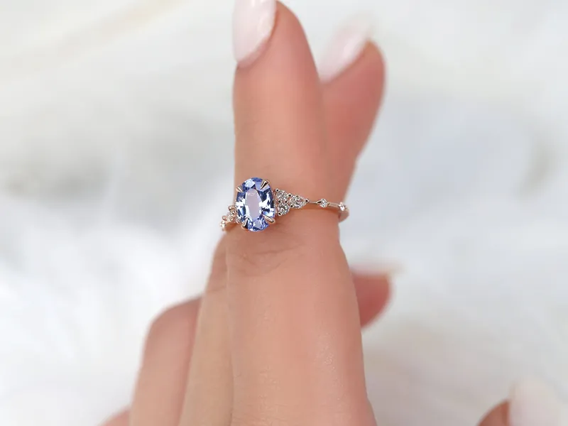 1.74ct Ready to Ship Aspen 14kt Rose Gold Lavender Cornflower Sapphire Diamond Oval Cluster Ring vy 2