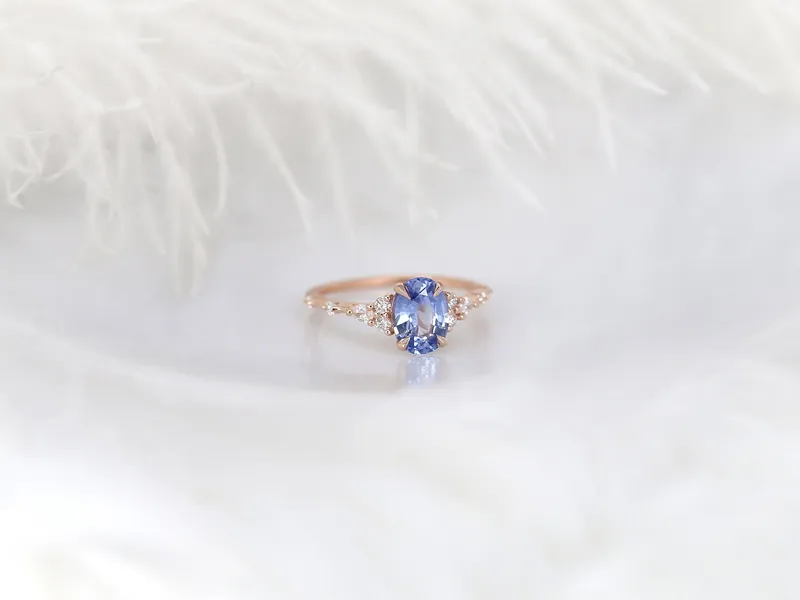 1.74ct Ready to Ship Aspen 14kt Rose Gold Lavender Cornflower Sapphire Diamond Oval Cluster Ring vy 6