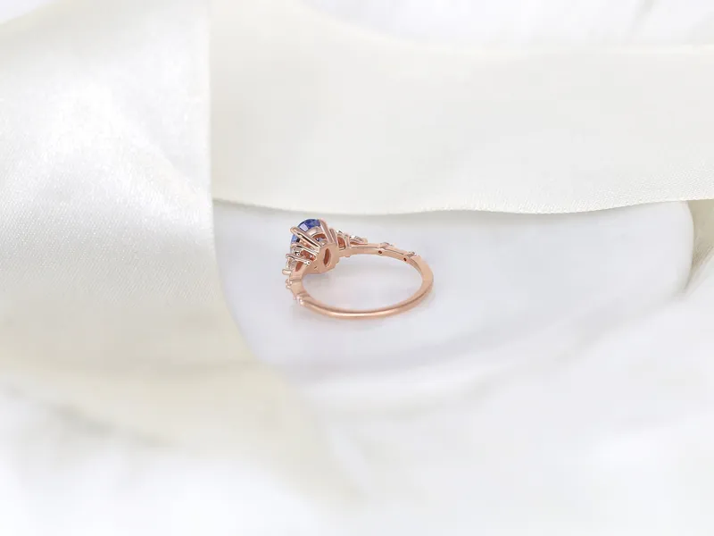 1.74ct Ready to Ship Aspen 14kt Rose Gold Lavender Cornflower Sapphire Diamond Oval Cluster Ring vy 8