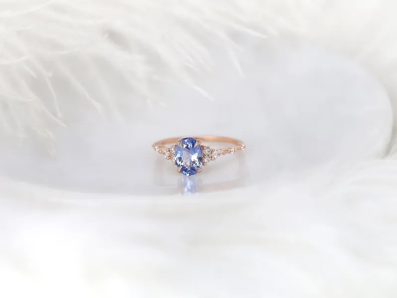 1.74ct Ready to Ship Aspen 14kt Rose Gold Lavender Cornflower Sapphire Diamond Oval Cluster Ring vy 4