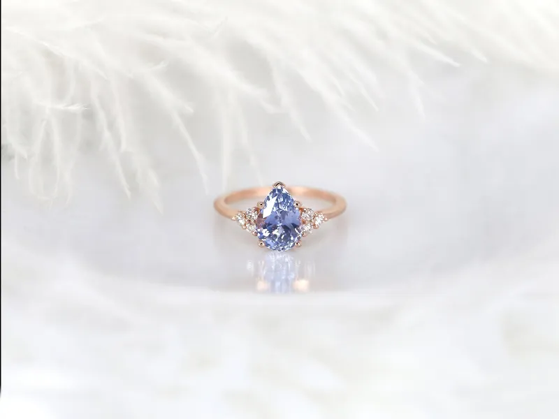 2.95ct Ready to Ship Juliet 14kt Rose Gold Lavender Cornflower Blue Sapphire Diamond Art Deco Pear Cluster Ring view 5
