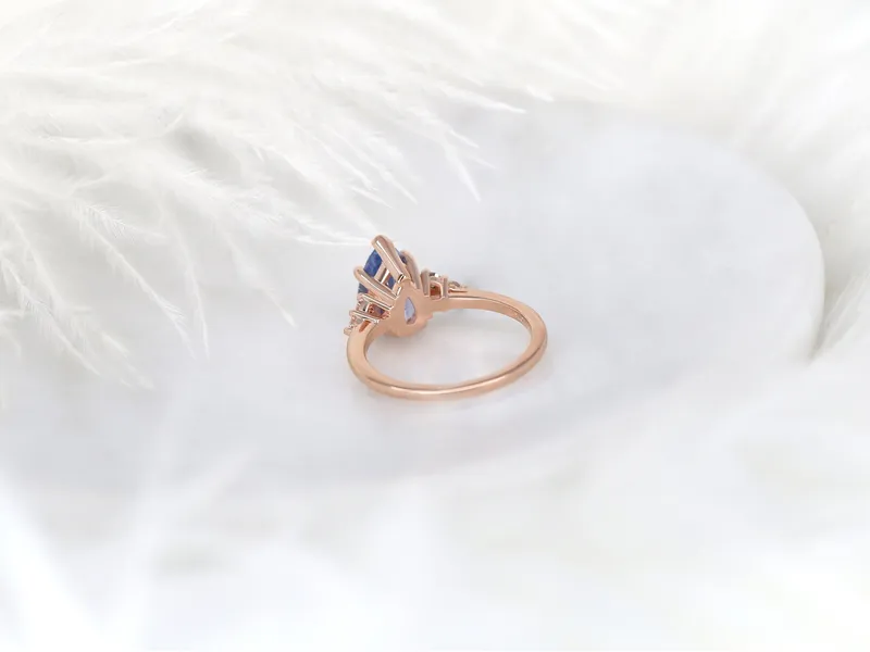 2.95ct Ready to Ship Juliet 14kt Rose Gold Lavender Cornflower Blue Sapphire Diamond Art Deco Pear Cluster Ring view 8