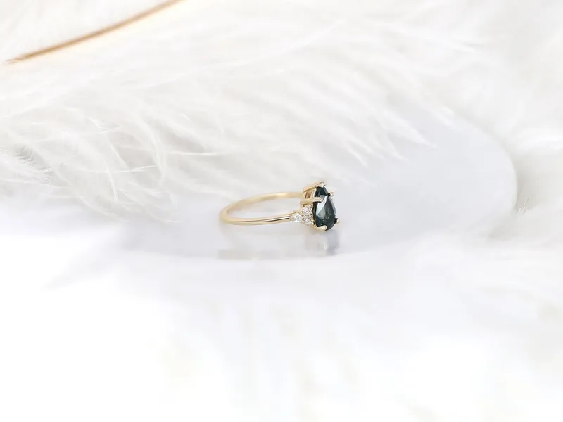 1.35ct Ready to Ship Juliet 14kt Gold Ocean Teal Sapphire Diamond Dainty Art Deco Pear Cluster Ring vy 5