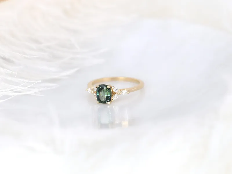 1.30ct Ready to Ship Geneva 14kt Gold Peacock Teal Sapphire Diamond Cushion Cluster Ring vy 5