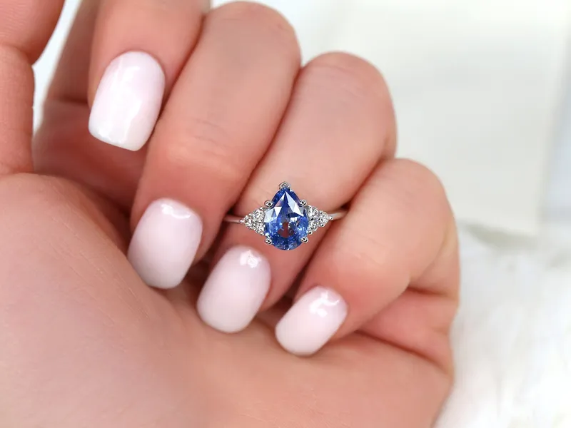 2.10ct Ready to Ship Juliet 14kt Gold Cornflower Blue Sapphire Diamond Pear Cluster Ring vy 2
