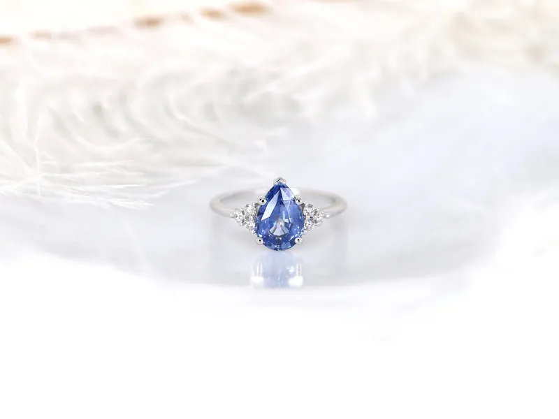 2.10ct Ready to Ship Juliet 14kt Gold Cornflower Blue Sapphire Diamond Pear Cluster Ring vy 4