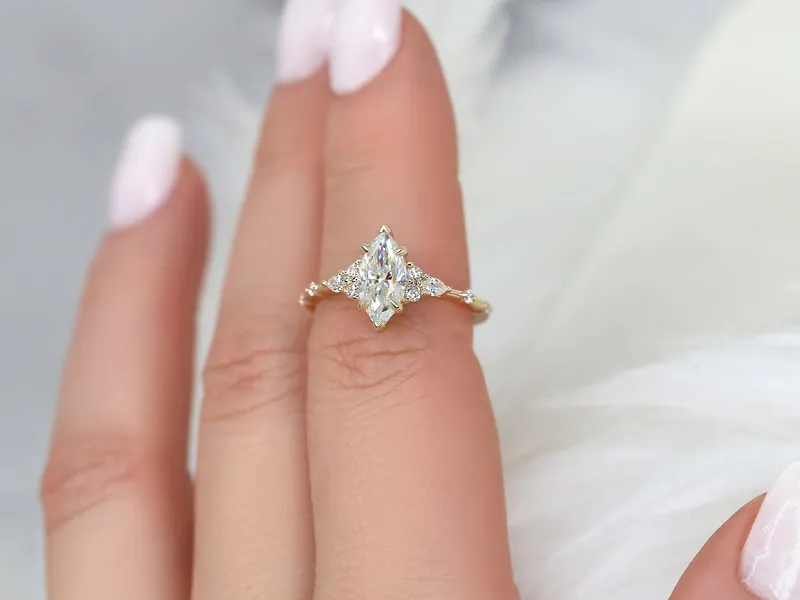 1ct Astrid 10x5mm 14kt Gold Moissanite Diamond Marquise Cluster Ring vy 2