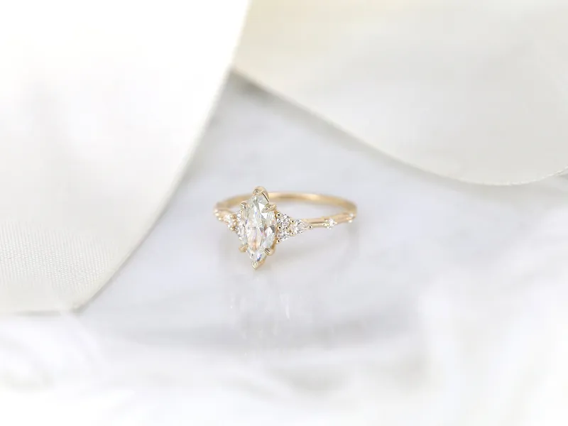 1ct Astrid 10x5mm 14kt Gold Moissanite Diamond Marquise Cluster Ring vy 6