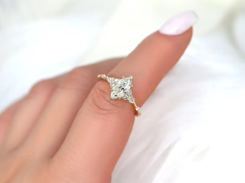 1ct Astrid 10x5mm 14kt Gold Moissanite Diamond Marquise Cluster Ring vy 3