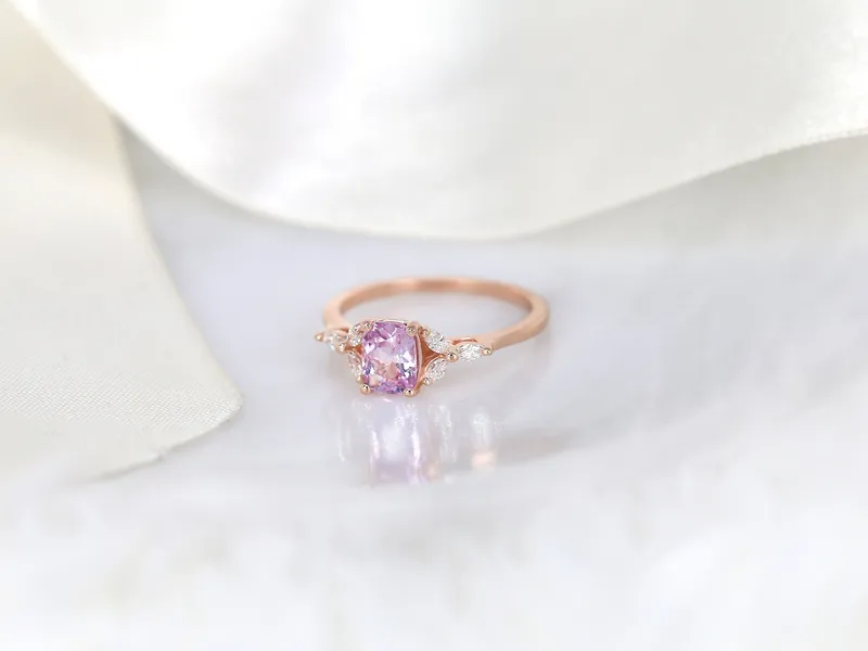 0.98ct Ready to Ship Geneva 14kt Rose Gold Pink Sapphire Diamond Cushion Cluster Ring vy 7