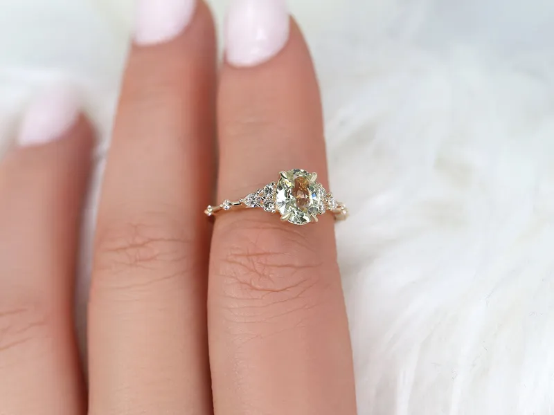 1.65ct Ready to Ship Aspen 14kt Gold Champagne Sapphire Diamond Oval Cluster Ring view 3