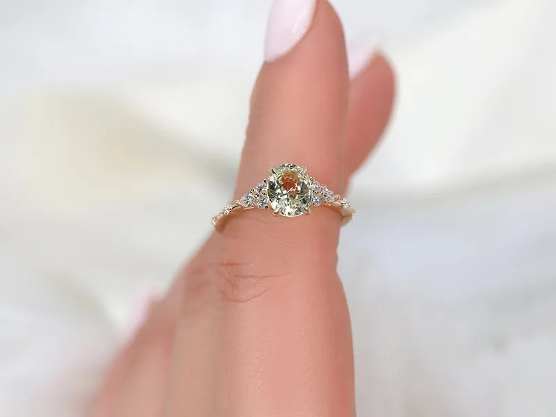 1.65ct Ready to Ship Aspen 14kt Gold Champagne Sapphire Diamond Oval Cluster Ring view 4