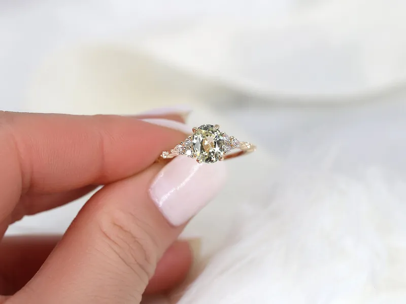 1.65ct Ready to Ship Aspen 14kt Gold Champagne Sapphire Diamond Oval Cluster Ring view 2