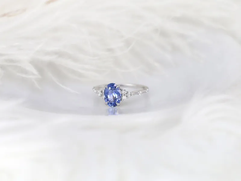 1.85ct Ready to Ship Aspen 14kt White Gold Lavender Cornflower Sapphire Diamond Oval Cluster Ring vy 7