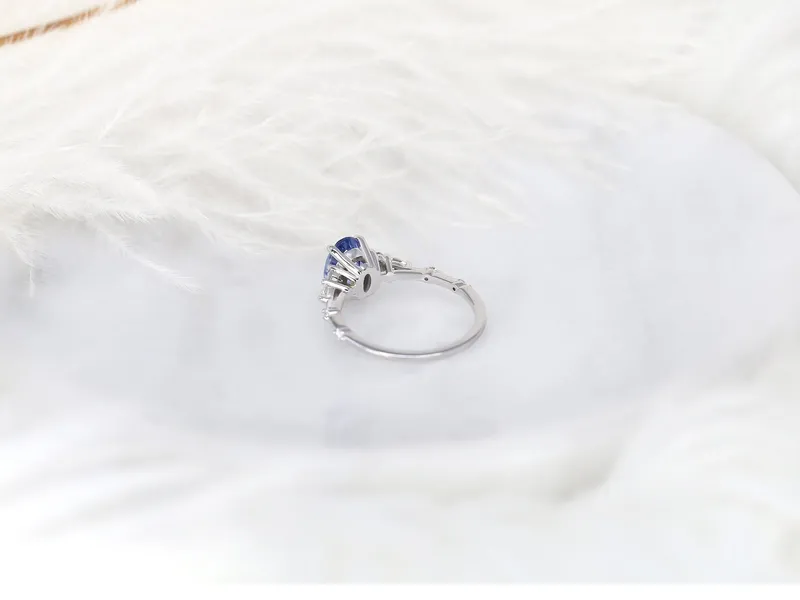 1.85ct Ready to Ship Aspen 14kt White Gold Lavender Cornflower Sapphire Diamond Oval Cluster Ring vy 8