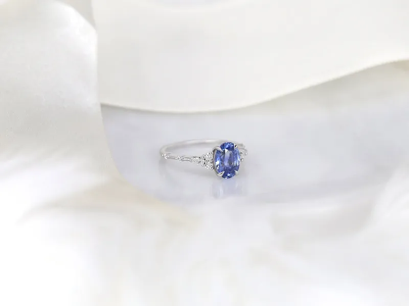 1.85ct Ready to Ship Aspen 14kt White Gold Lavender Cornflower Sapphire Diamond Oval Cluster Ring vy 6