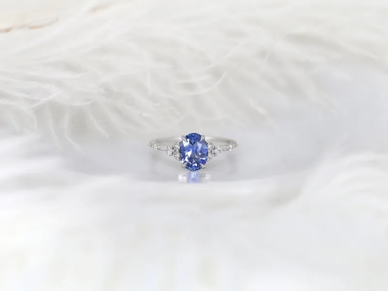 1.85ct Ready to Ship Aspen 14kt White Gold Lavender Cornflower Sapphire Diamond Oval Cluster Ring vy 5