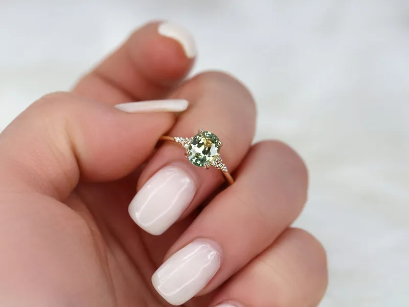 1.87ct Ready to Ship Maddy 14kt Gold Bright Lime Teal Sapphire Diamond Oval Cluster Ring vy 6
