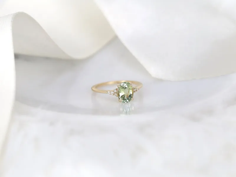 1.87ct Ready to Ship Maddy 14kt Gold Bright Lime Teal Sapphire Diamond Oval Cluster Ring vy 3