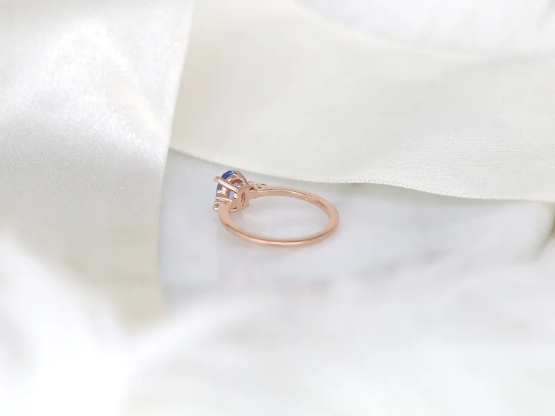 1.09ct Ready to Ship Maddy 14kt Rose Gold Cornflower Sapphire Diamond Oval Cluster 3 Stone Ring view 4