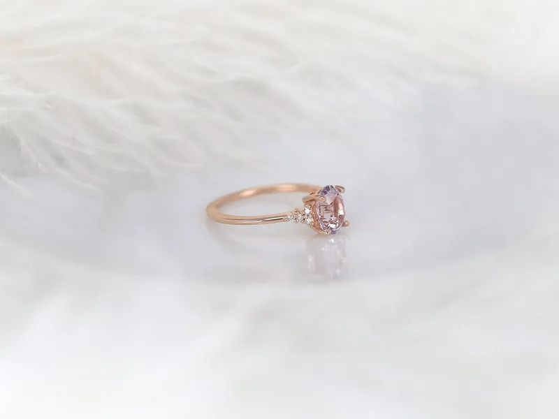 1.78ct Ready to Ship Maddy 14kt Rose Gold Blush Peach Sapphire Diamond 3 Stone Oval Cluster Ring view 7