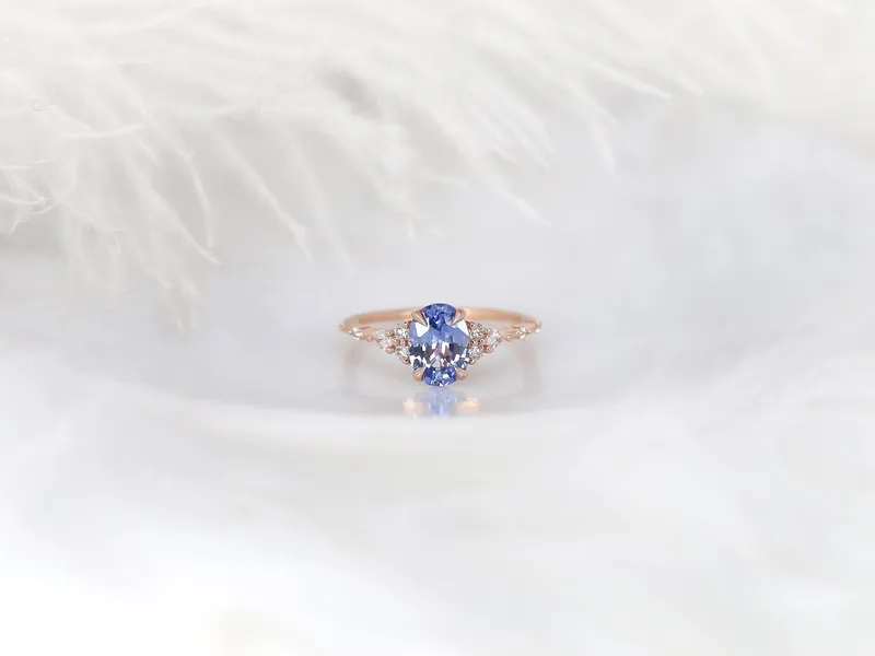 1.74ct Ready to Ship Aspen 14kt Rose Gold Lavender Cornflower Sapphire Diamond Oval Cluster Ring vy 5