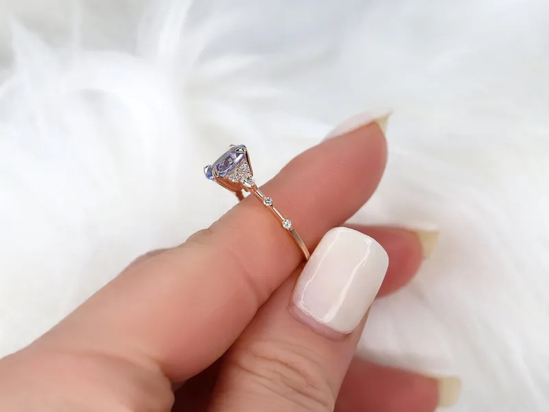 1.74ct Ready to Ship Aspen 14kt Rose Gold Lavender Cornflower Sapphire Diamond Oval Cluster Ring vy 3