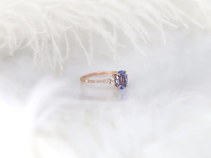 1.74ct Ready to Ship Aspen 14kt Rose Gold Lavender Cornflower Sapphire Diamond Oval Cluster Ring vy 7