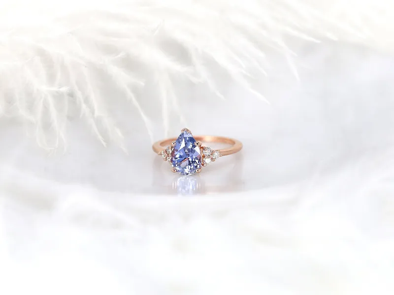 2.95ct Ready to Ship Juliet 14kt Rose Gold Lavender Cornflower Blue Sapphire Diamond Art Deco Pear Cluster Ring view 6