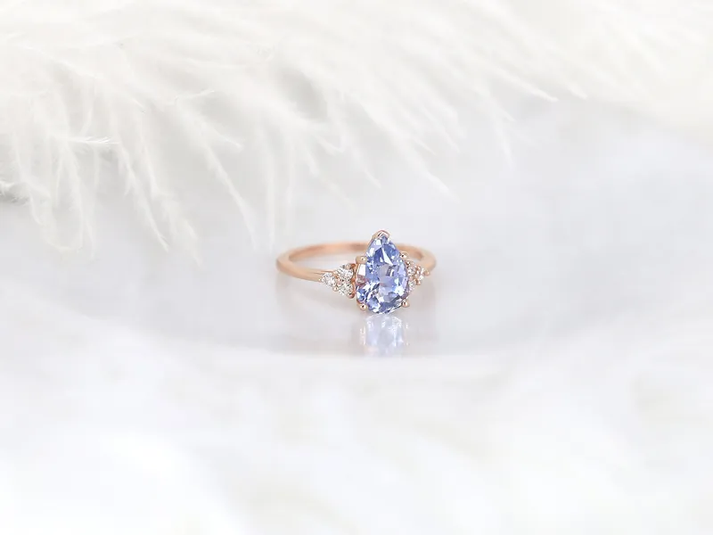 2.95ct Ready to Ship Juliet 14kt Rose Gold Lavender Cornflower Blue Sapphire Diamond Art Deco Pear Cluster Ring view 7