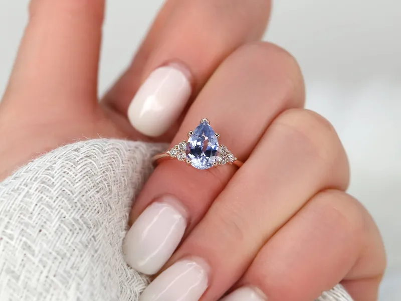 2.95ct Ready to Ship Juliet 14kt Rose Gold Lavender Cornflower Blue Sapphire Diamond Art Deco Pear Cluster Ring view 2